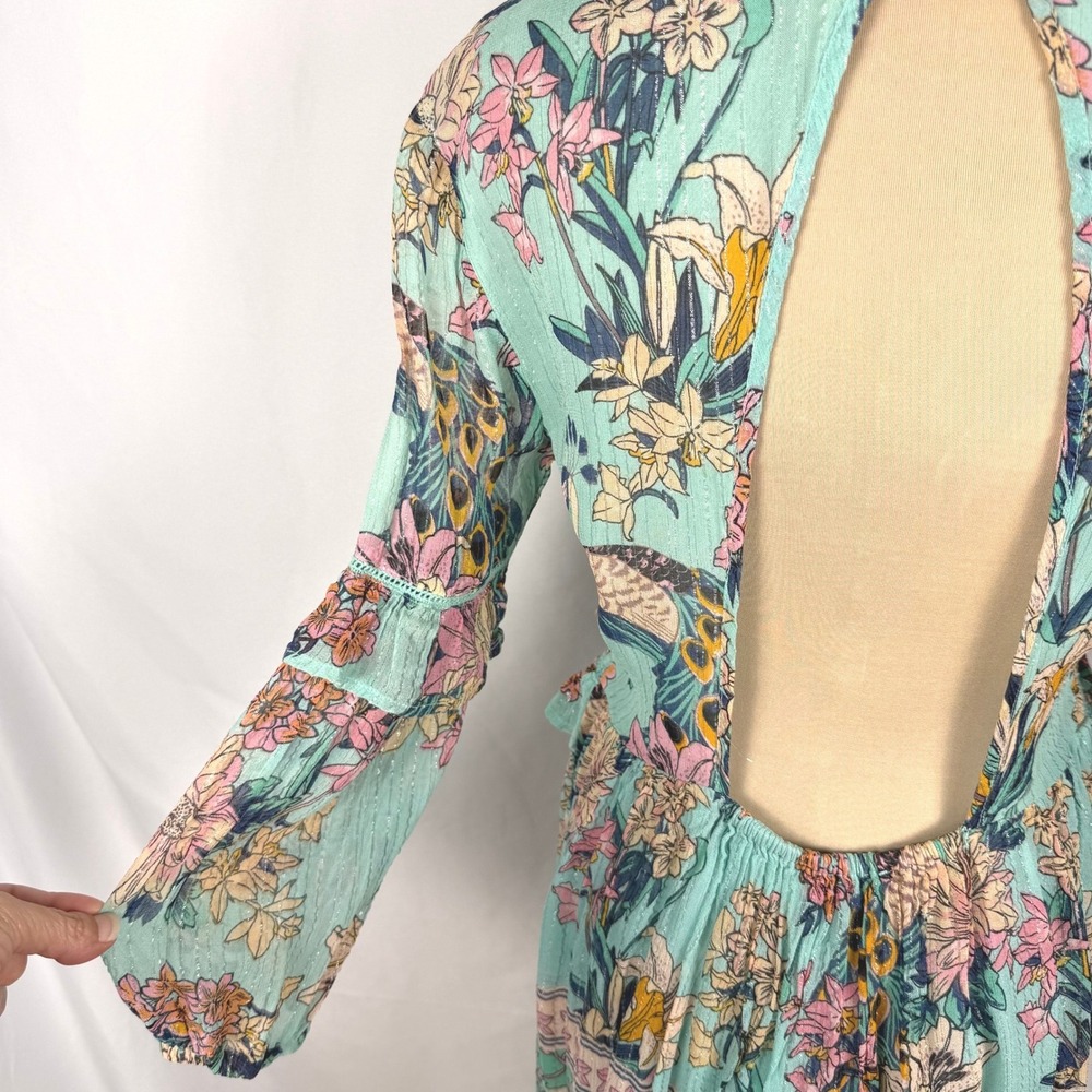 Raga Anthropologie "Botanic Enchantment" Lurex Open Back Mini Dress - Size Small - Picture 6 of 11